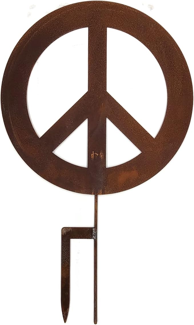 Peace and Heart Staked Signs or Wall Art Rustic or Powder Coated Finishes (Peace Large Stake 28", Naturally Rusted)