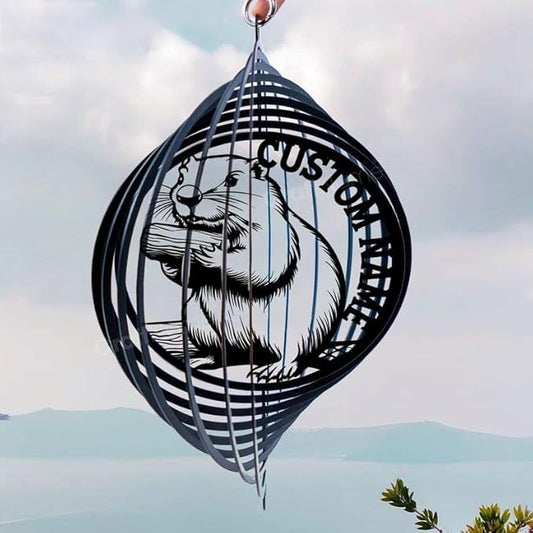 Personalized Beaver Metal Wind Spinner, Custom Outdoor Ornament for Yard Display, Kinetic Wildlife Sculpture, Rustic Nature Gift (Beaver Garden Wind Spinner)