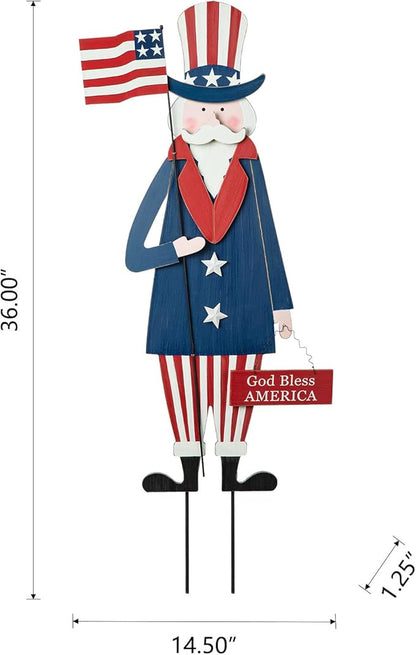 Glitzhome 36" H Wooden Uncle Sam Patriotic Garden Yard Stake, 4th of July Wall Decor/Porch Decor for Home Yard Front Door National Day Decoration