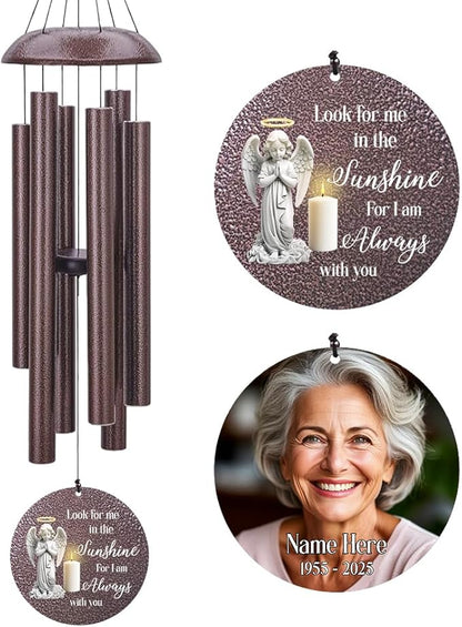 Sympathy Wind Chimes, Personalized Wind Chime for Loss of Loved Father/Mother, Commemorative Memorial Angel Bereavement Condolences Gifts for Funeral 36inch (Produced in USA)