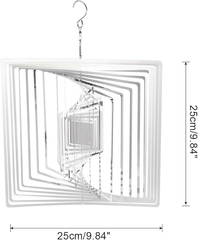 HARFINGTON Wind Spinner Square 9.84" x 13.39" Stainless Steel Reflectors Wind Chimes for Outdoor Devices Metal Decorations Keep Birds Away Yard Garden, Silver Tone