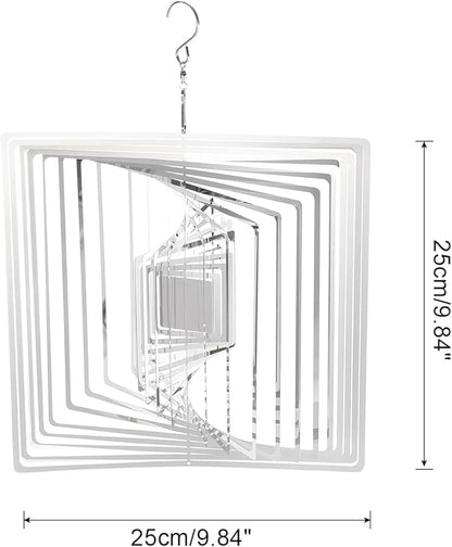 HARFINGTON Wind Spinner Square 9.84" x 13.39" Stainless Steel Reflectors Wind Chimes for Outdoor Devices Metal Decorations Keep Birds Away Yard Garden, Silver Tone
