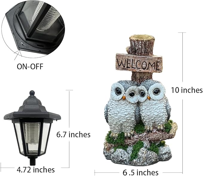 Outdoor Garden Owl Statue with Solar Lights, Owl Figure with Welcoming Sign, for Outdoor Landscapes, Courtyards, Paths, Outside Patio Lawn Decor, Gifts for Women, Owl Lovers