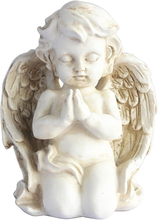 KiaoTime Vintage Kneeling Praying Cherub Statue Angel Statue Figurine Indoor Outdoor Home Garden Decoration Wings Angel Statue Sculpture Memorial Statue