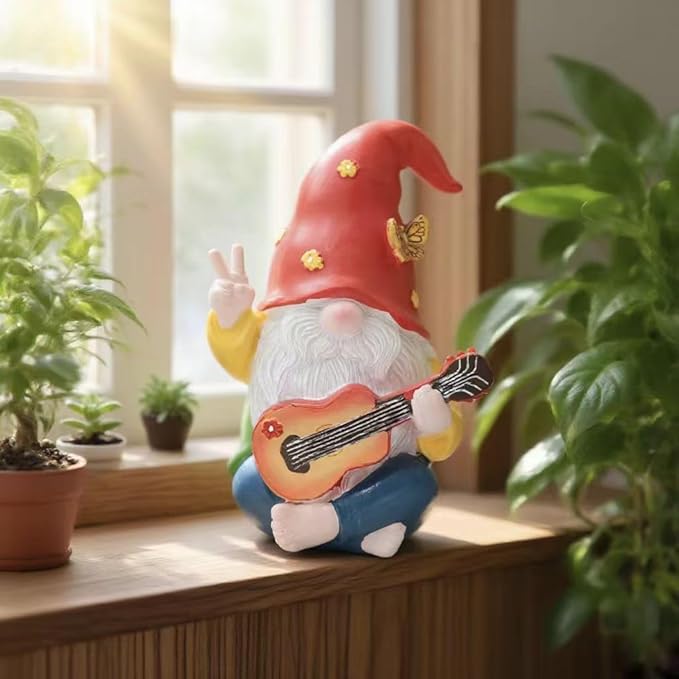 Garden Hippie Gnome Decor Statue,Funny Garden Gnomes with Peace Sign Decor Outdoor ，for House,Lawn,Patio and Porch, Gifts for Friend,Family.