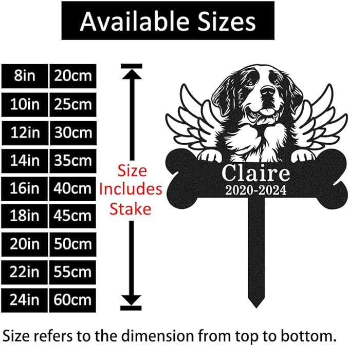 Personalized Pet Grave Marker St Bernard Burial Stake with Name & Date, Custom Outdoor Waterproof Metal Dog Grave Marker with Wings, Memorial Tombstone Garden Stake Yard Sign for Dogs