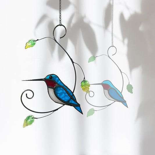 1PC Colorful Hummingbird Glass Window Decor Hanging Ornament, Home Wall Garden Decor, Hummingbird Light Catcher, Bird Lover Favorite Gardening Ornament