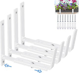HFHOME 4 PCS Adjustable Planter Box Brackets (6 to 12.5 in), Universal Window Box Brackets, Heavy Duty Metal Flower Box Wall Mounting Hooks for Balcony, Fences, Patio, and Garden - White