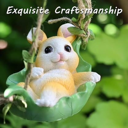 OULIGET Rabbit Statue Garden Outdoor,Swing Garden Hanging Rabbits Resin Home Decor,Charmingly Naive Animal Decoration Garden Decor for Patio Yard Lawn Fence Pathway Backyard
