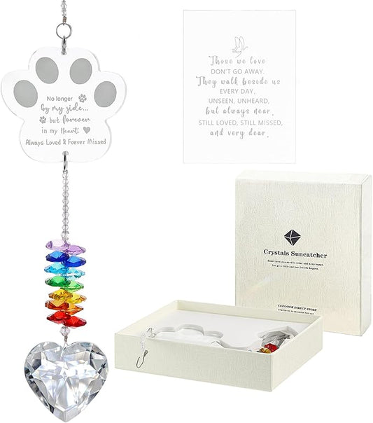Dog Memorial Gifts for Loss of Dog, K9 Pet Memorial Crystal Suncatcher,Pet Passing Away Sympathy Remembrance Bereavement Gift (White-Pet Paw)