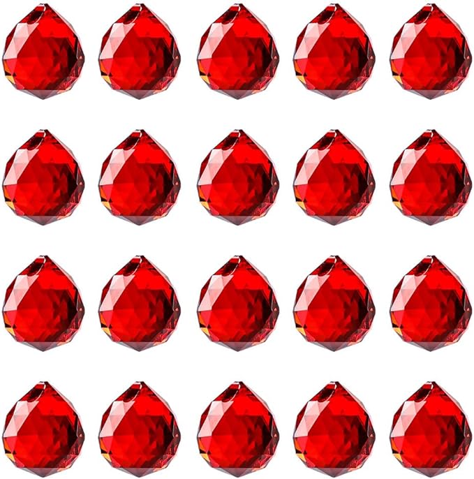 20pcs DIY Crystal Prism Suncatcher for Windows Hanging, 20mm Clear Glass Crystal Sun Catcher Beads Pendants Maker Balls for Indoor Outdoor Garden Feng Shui Home Decor Red
