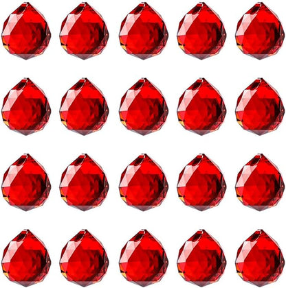 20pcs DIY Crystal Prism Suncatcher for Windows Hanging, 20mm Clear Glass Crystal Sun Catcher Beads Pendants Maker Balls for Indoor Outdoor Garden Feng Shui Home Decor Red