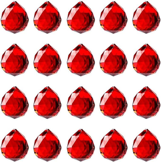 20pcs DIY Crystal Prism Suncatcher for Windows Hanging, 20mm Clear Glass Crystal Sun Catcher Beads Pendants Maker Balls for Indoor Outdoor Garden Feng Shui Home Decor Red