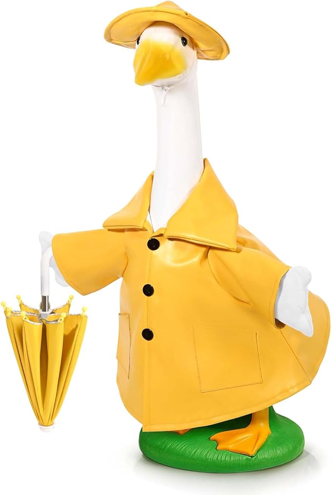 Raincoat Goose Outfits Porch Goose Spring Outfit Goose Raincoat Clothes with Umbrella Hat Fits 23" Geese Statue for Spring Summer Garden Lawn Patio Yard Outdoor Decor (Yellow)