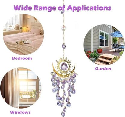Crystal Suncatcher, Suncatchers for Windows Hanging, Sun Catchers Indoor Window, Unique Crystal Wind Chimes for Indoor & Outdoor Decoration, Gift for Sutffers Home Decor (Purple)