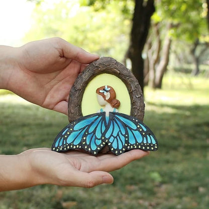 Fairy Out The Window Tree Hugger Garden Statue, Glow in The Dark Resin Fairy Figurine Wall Art Sculpture Outdoor Tree Faces Decor for Patio Lawn Yard Ornaments (Blue)