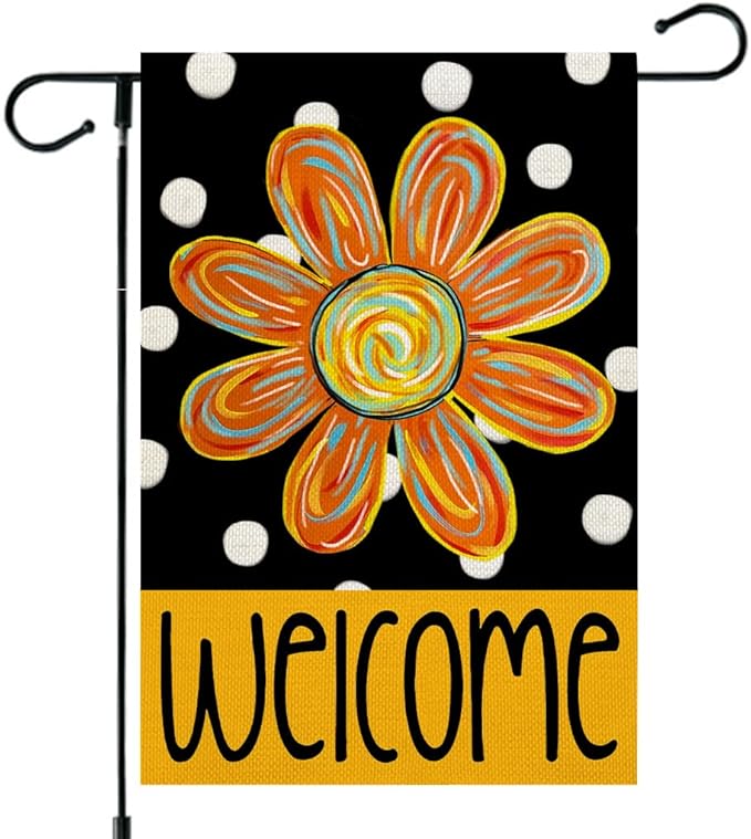 CROWNED BEAUTY Summer Garden Flag Floral 12x18 Inch Double Sided Small Burlap Seasonal Holiday Polka Dots Flag for Outside Yard Decoration