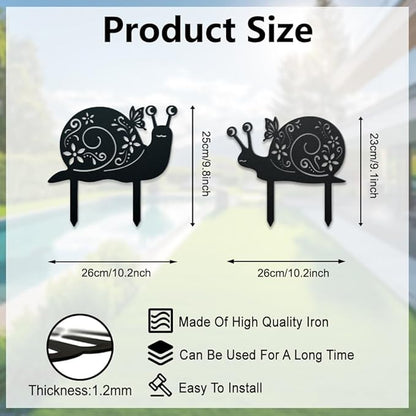 WADORN 2 Styles Snails Metal Decorative Garden Stakes, Funny Snails Flower Metal Silhouette Statues Animals Garden Ornament Gifts Black Yard Art Decoration for Outdoor Backyard Patio Lawn Walkways