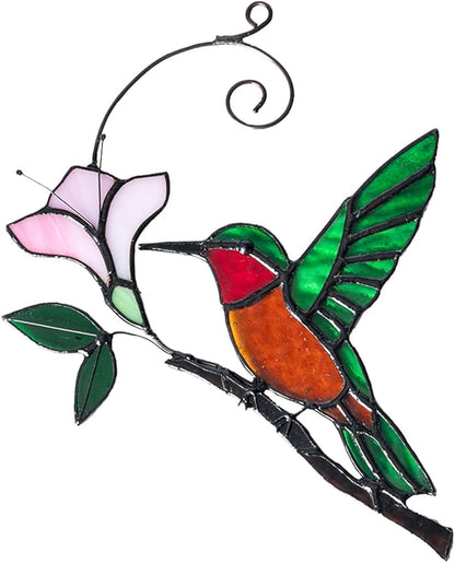 Handmade Stained Glass Hummingbird on Branch Colorful Glass Bird Suncatcher for Indoor Window Decor Unique Hummingbird Gift for Women,Mom,Grandma