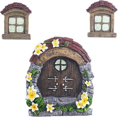 vomiceak Fairy Gnome Home for Tree Decor，Glow in Dark Fairy House Have Window and Door for Garden Decoration，Fairies Sleeping Door and Windows, Yard Art Garden Sculpture, Lawn Ornament