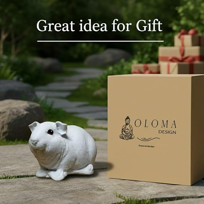 OLOMA Animal Garden Guinea Pig Sculpture Premium Concrete Statue with Protective Resin Coating Durable Lawn Patio Porch Indoor Outdoor Display Accent for Landscape Porch Home