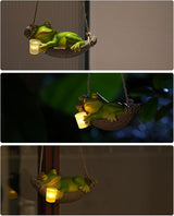 Solar Garden Frog Statue Sleeping in Hammock Resin Indoor Outdoor Lights Hanging Garden Frog Decor Mom Dad Gifts for Patio,Yard
