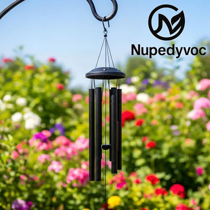 32” Large Black Aluminum Wind Chimes with Aluminum Cap for Outside, Deep Tone Outdoor Garden Patio Weather Resistant Metal Decor, Ideal Gift for Birthday, Mother's Day, Ambiance, Living Enhancement