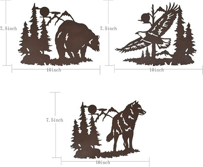 J-Fly Metal Bear Wall Decor Eagle Wall Decor Wildlife Wall Art Rustic Cabin Decor Laser Cut Bear and Wolf Eagle For Living Room Valentine Bathroom etc Indoor & Outdoor Decor 3 Pack