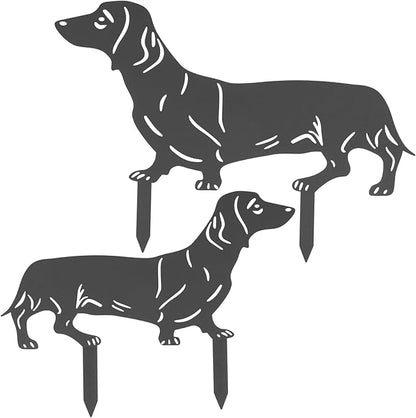 2 Pcs Dog Garden Stakes for Outside, Dachshund Garden Stakes, Iron Dog Statues, Outdoor Decorative Metal Dogs Garden Statues for Patio, Lawn, Balcony, and Dogs Lovers