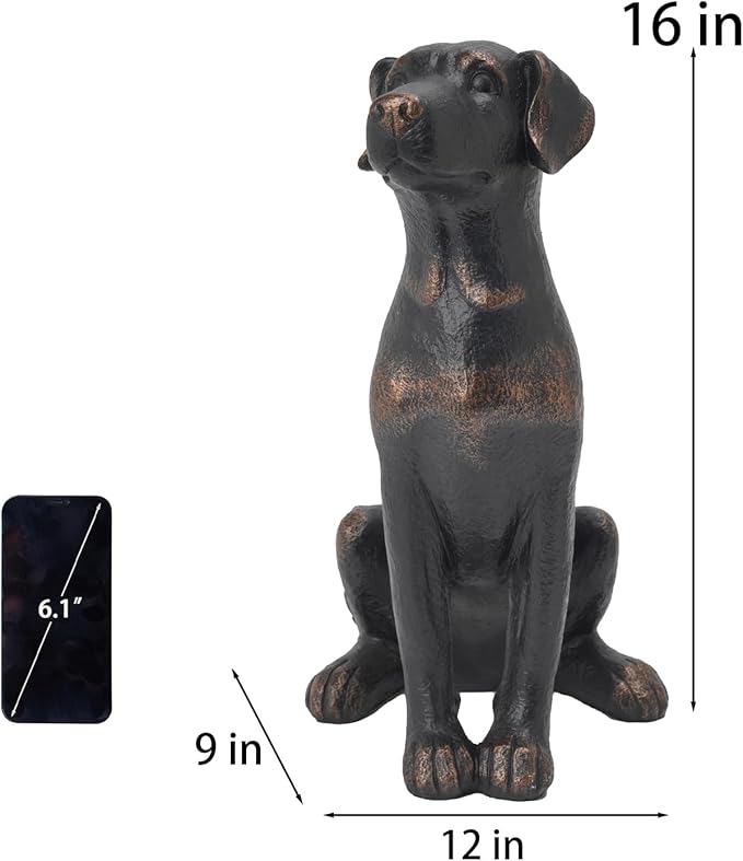 Cynkeyee Outdoor Garden Dog Statue - 16 Inch Resin Sitting Labrador Sculpture, Decorative Figurine for Patio, Lawn, Yard, Porch (Black)