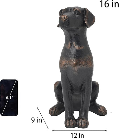 Cynkeyee Outdoor Garden Dog Statue - 16 Inch Resin Sitting Labrador Sculpture, Decorative Figurine for Patio, Lawn, Yard, Porch (Black)