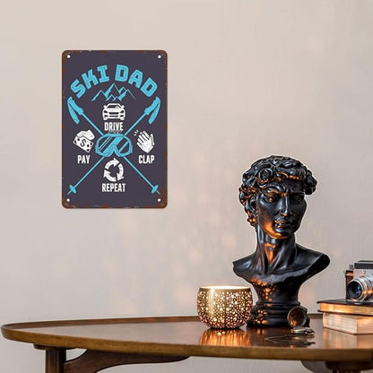 patio wall decor Skiing Dad Drive Pay Clap Repeat metal signs vintage Man Cave Vintage Retro Tin Sign: Decorative Wall Art for Bathroom,Yard,Wedding,Street,Garage,and More 8X12inch