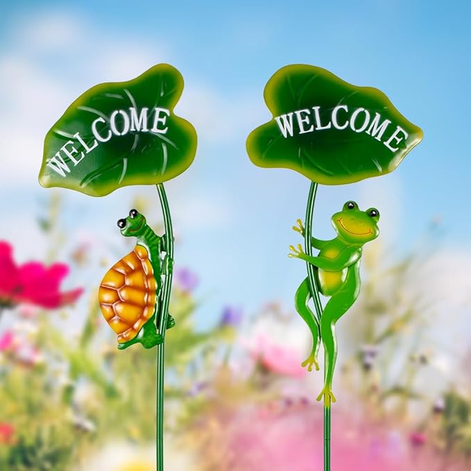 2Pack Frog Decorative Garden Stakes,Metal Tortoise Yard Art Decor for Outside Decor,Spring Outdoor Decor for Pathway,Lawn,Patio,Yard