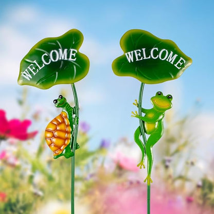 2Pack Frog Decorative Garden Stakes,Metal Tortoise Yard Art Decor for Outside Decor,Spring Outdoor Decor for Pathway,Lawn,Patio,Yard