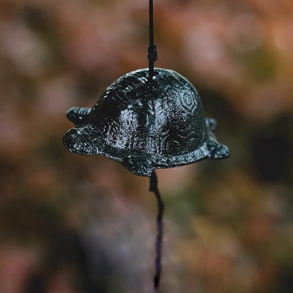 Japanese Traditional Small Wind Chimes for Outside, Iwachu Cast Iron Bless Temple Wind Bell Memorial and Sympathy Wind Chimes Outdoor or Indoor for Good Luck Garden, Tortoise