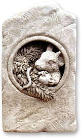 Carruth Studio, Berry Mouse Wall Plaque Garden Statue Figurine, Original Sculpture Handcrafted in Stone, Artisan Made