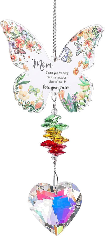 Butterfly Crystal Suncatcher Gifts for Mom, Sister, Birthday, Mother's Day, Thanksgiving, Hanging Ornament, Indoor/Outdoor Garden Patio Decor
