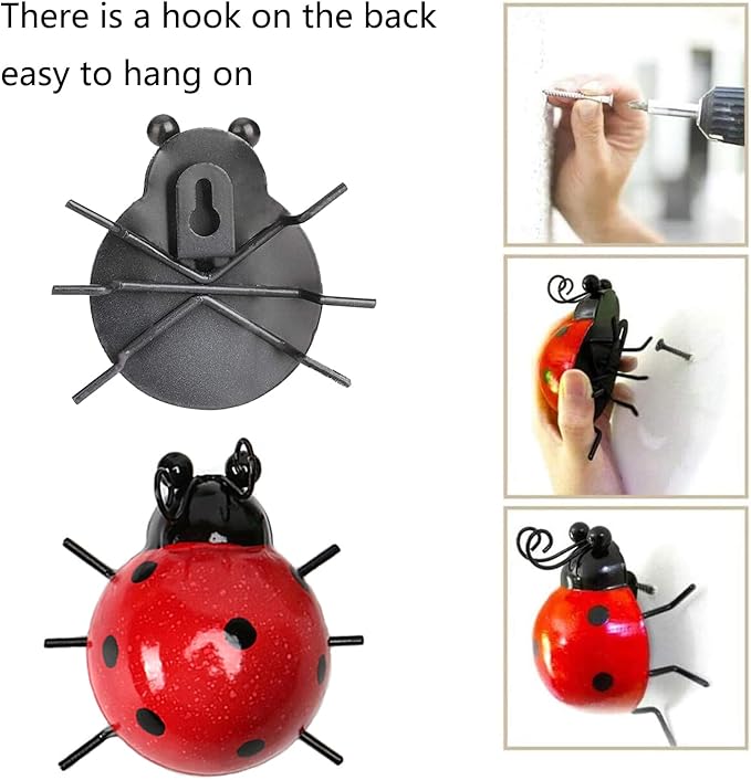 Cruis Cuka Cute Colorful Ladybug Metal Garden Decor, Set of 8 (4 Colors*2) Outdoor Yard Art, Lawn Ornaments, Fence & Patio Wall Sculptures, for Mom, Housewarming
