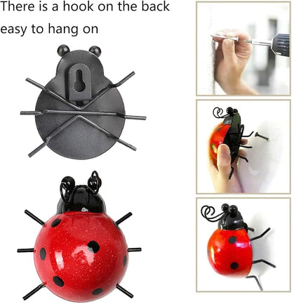 Cruis Cuka Cute Colorful Ladybug Metal Garden Decor, Set of 8 (4 Colors*2) Outdoor Yard Art, Lawn Ornaments, Fence & Patio Wall Sculptures, for Mom, Housewarming