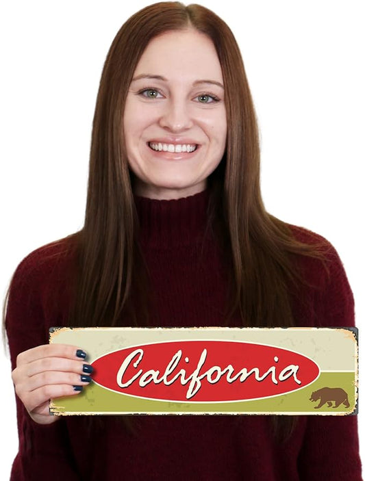 SmartSign 4 x 14 inch California State Vintage Metal Sign with Bear Symbol, 40 mil Rustproof Aluminum with Clear Overcoat, Retro Wall Décor, Multicolor, Made in USA