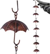 Rain Chain 39 Inch Long Rain Catcher Chain Effective Drainiage 8 Umbrella Cups Rust Resistant Chains for Outside Downspout Decorations, Chains for Gutters, Copper