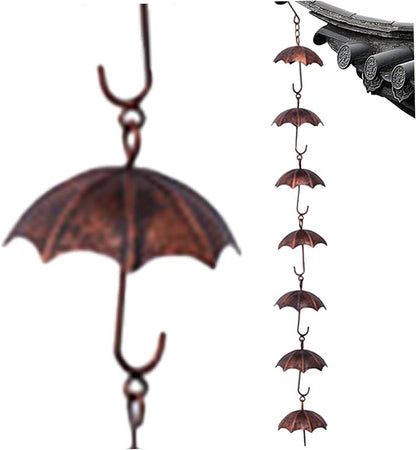 Rain Chain 39 Inch Long Rain Catcher Chain Effective Drainiage 8 Umbrella Cups Rust Resistant Chains for Outside Downspout Decorations, Chains for Gutters, Copper
