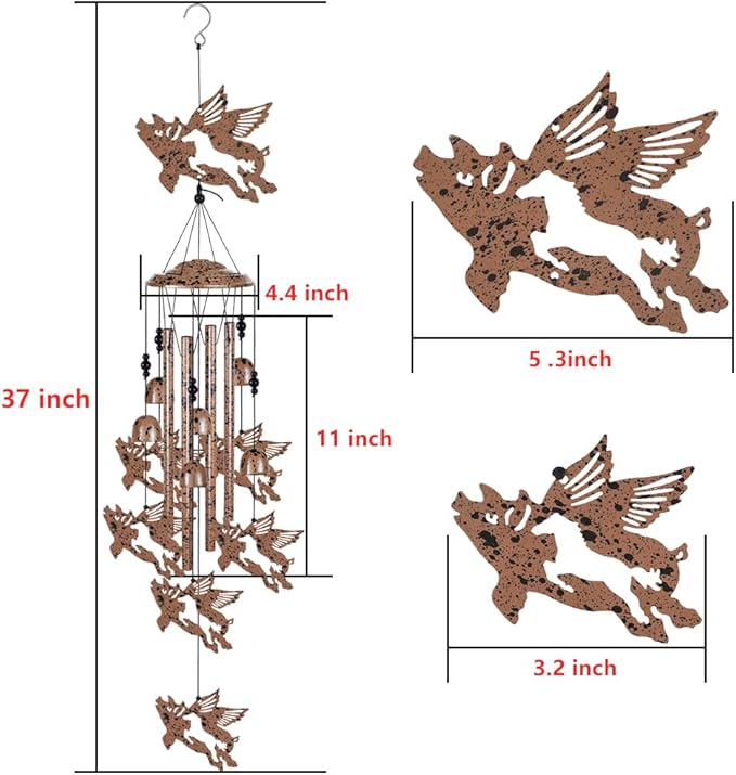 37" Flying Pigs Wind Chimes for Garden,Home,Balcony,Yard,Outdoor Decor, Sympathy Wind Chimes, Wind Catcher, Blessing Wind Bell, Pig Ornament Gifts for Mom, Pig Lovers,Grandma, Family, Women, Friend