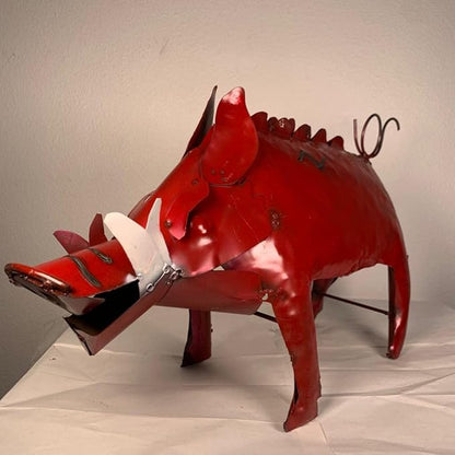 Arkansas Red Metal Hog/Pig Sculpture - Garden Decor (Medium - 22x7x13)