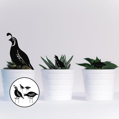 SEWACC 4pcs Iron Cast Animal Stake Statue Outdoor Quail Family Yard Decor Black Metal Quail Art Garden Quail Decor Bird Statue Lawn Backyard Outdoor Decoration