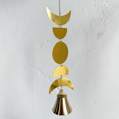 Moon Phase Wind Chimes for Window Hanging Decor,Windchime for Outdoor Garden,Gold Boho Wall Decor