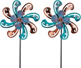 2 Packs Outdoor Metal Wind Spinner, Brown Wind Sculptures Windmill with Stake,Kinetic Yard Art Decor Pinwheels for Garden Outside Patio Lawn