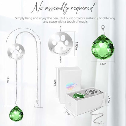 Mooncraftlogy Dog Memorial Gifts, Unique Loss of Pet Sympathy Idea, Green Crystal Ball Rainbow Suncatcher with Paw Print for Cat or Dog Remembrance and Bereavement
