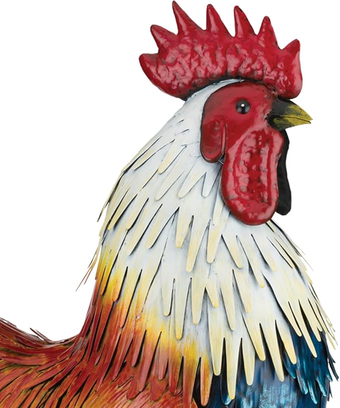 Regal Art & Gift Handcrafted Metal Rooster Statue, Weather-Resistant Farmhouse Yard Art, Indoor/Outdoor Garden Sculpture, Detailed Feather Design, Decorative Bird for Home & Garden, Duckwing, 21" H