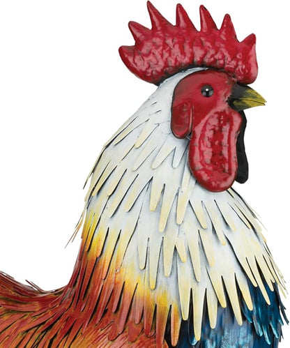 Regal Art & Gift Handcrafted Metal Rooster Statue, Weather-Resistant Farmhouse Yard Art, Indoor/Outdoor Garden Sculpture, Detailed Feather Design, Decorative Bird for Home & Garden, Duckwing, 21" H